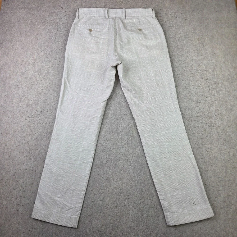 J Crew Linen Blend Pants Mens 30x30 Tan Plaid Flat Front Lightweight
